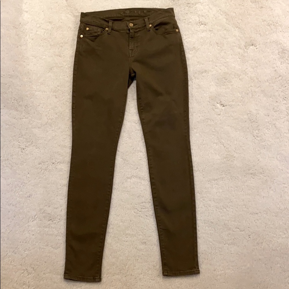 7 For All Mankind olive green skinny jeans size 29